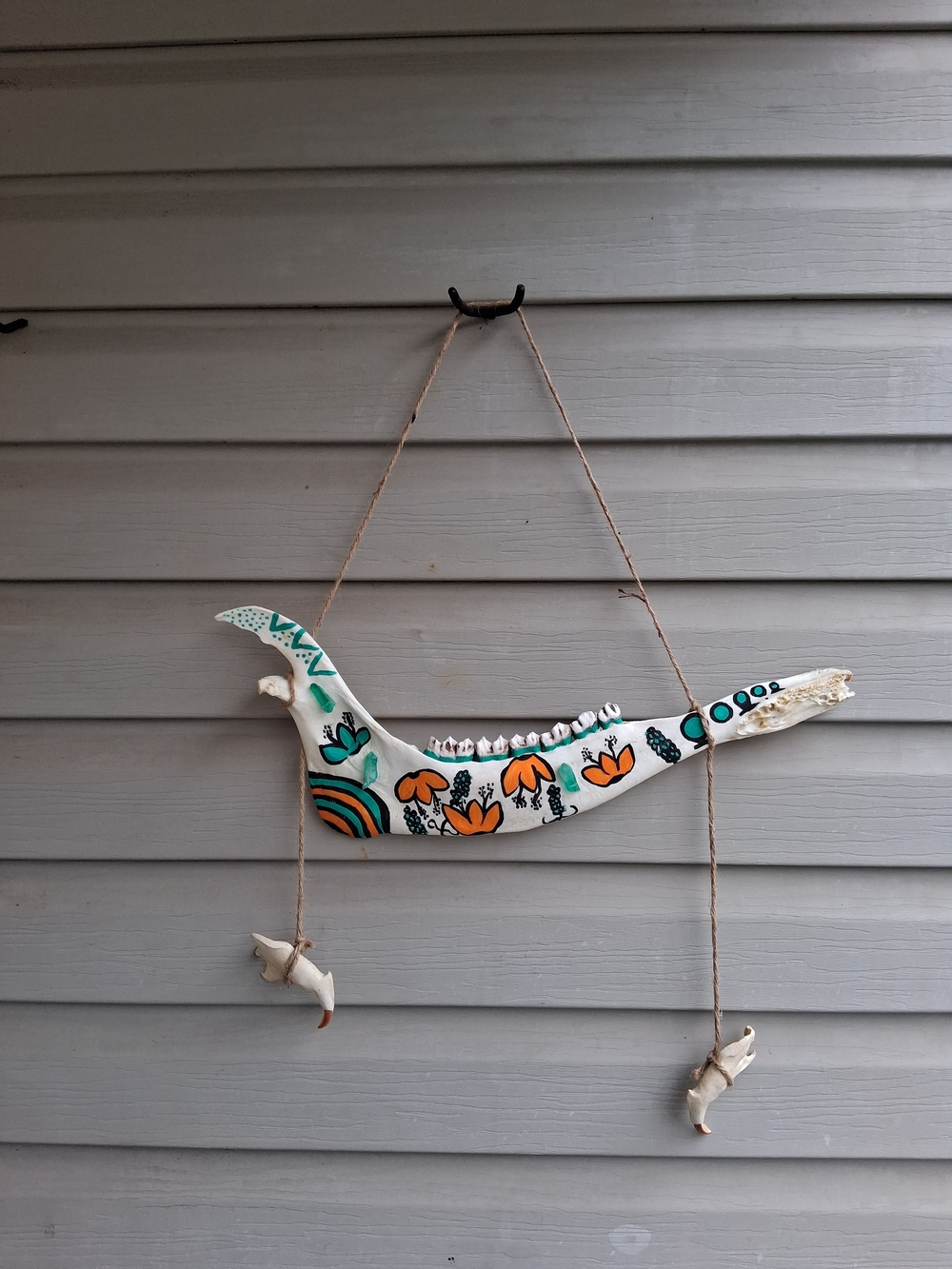 Hand-Painted  Moose Jaw And Beaver Wall Art with Orange & Teal Floral Design